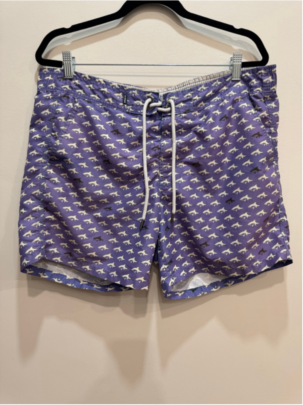Le Shark Purple All-Over Shark Print Mens Swim Trunks Shorts Size M Summer